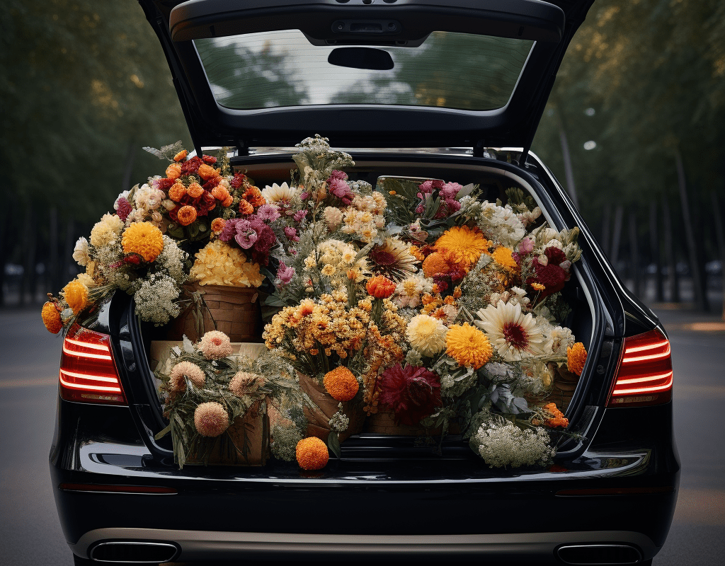 car trunk with flowers