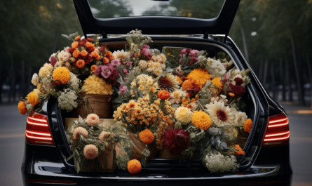 car trunk with flowers